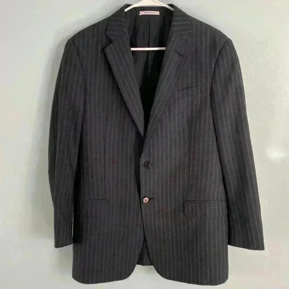 Armani Collezioni Men’s Pinstripe Wool Navy Blue Blazer Jacket Size 40R